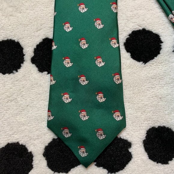 Vintage Christmas Tie Green Silk Daks NY Santa Xmas Classic Necktie USA Made - Picture 2 of 8